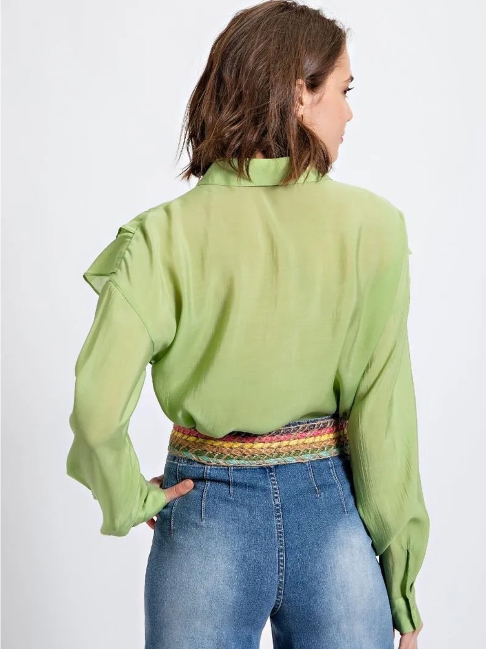 NWT easel Ruffled Button-Down Blouse - Picture 2 of 5